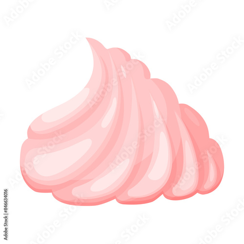 Whipped cream pink swirl, sweet mousse or marshmallow for dessert vector illustration