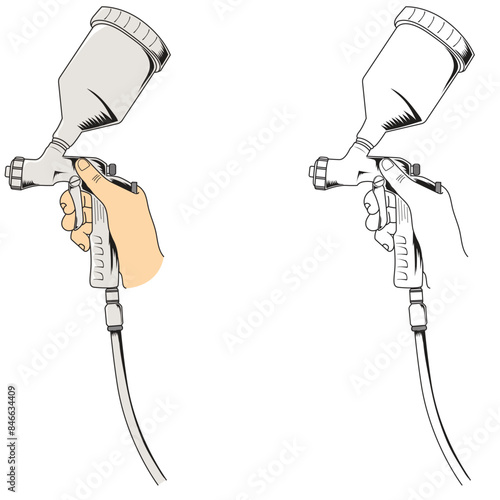 Hand holding spray gun vector illustration.  Coating spray gun 