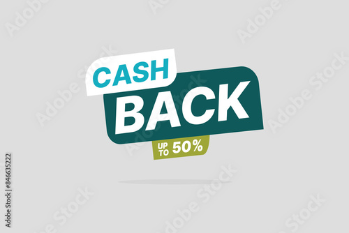 Three-dimension cash back up to 50 percent sale template. Refund and money return after shopping special offer commerce financial deal vector illustration isolated on grey background.