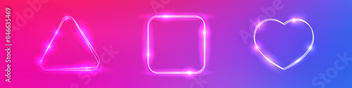 Set of neon double frames with shining effects