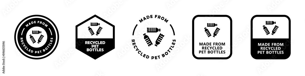 Made from recycled pet bottles - vector signs for product packaging label. Made from recycled pet bottles - vector signs for product packaging label.