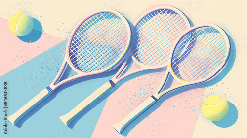 A tennis rackets with two tennis balls