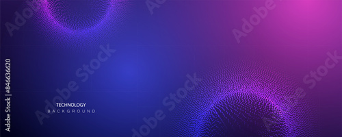Technology ai particles banner. Dots cosmos big data neon round background. Artificial Intelligence futuristic circles connect design.