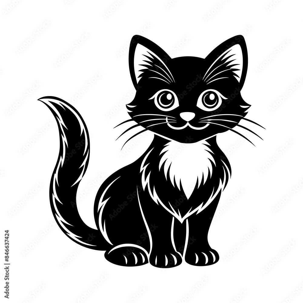 a black and white drawing of a cat with a long tail a black and white drawing of a cat with a long tail
