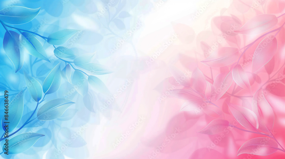 Abstract background with smooth blurred pink and blue leaves. Banner, greeting card, invitation, presentation design. Copy space. Abstract background with smooth blurred pink and blue leaves. Banner, greeting card, invitation, presentation design. Copy space.