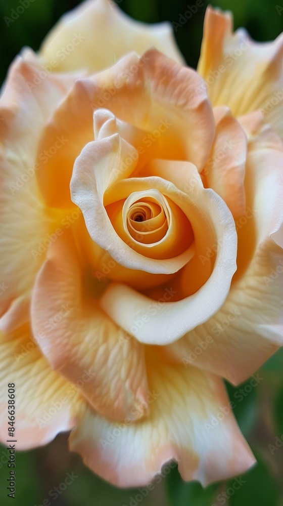Blossoming peach rose close-up with soft petals Blossoming peach rose close-up with soft petals