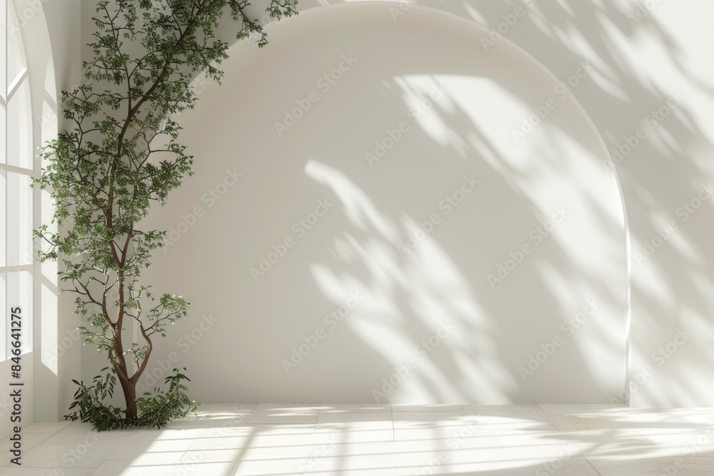 Fototapeta premium Tranquil indoor garden corner with sunlight and shadow play