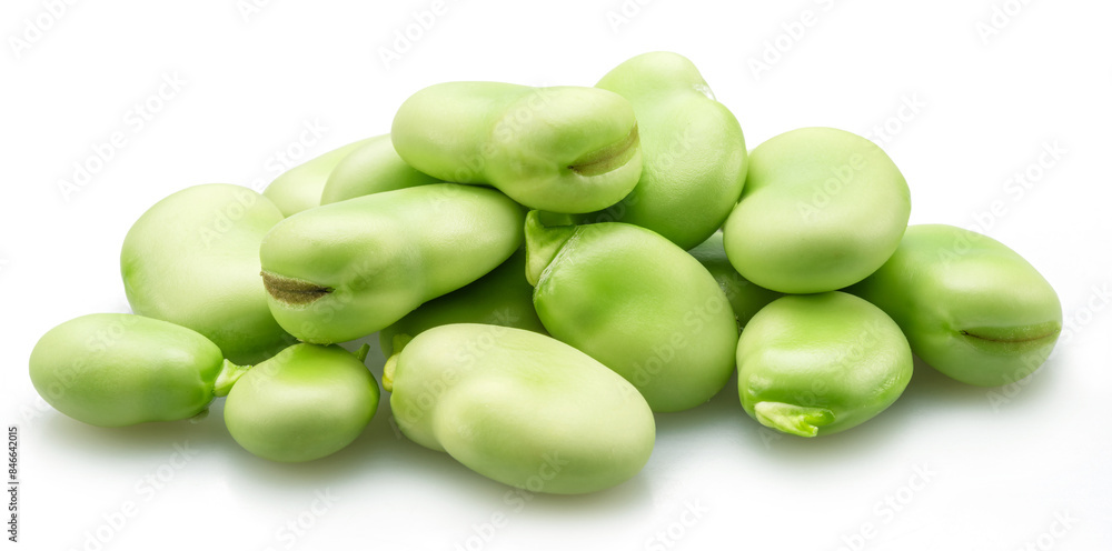 Pile of green young broad beans isolated on white background. Pile of green young broad beans isolated on white background.