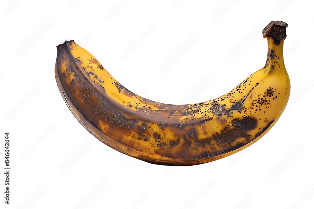 A ripe, yellow banana with dark spots, perfect for use in recipes or a representation of fruit decay and overripe produce. Isolated on white. A ripe, yellow banana with dark spots, perfect for use in recipes or a representation of fruit decay and overripe produce. Isolated on white.