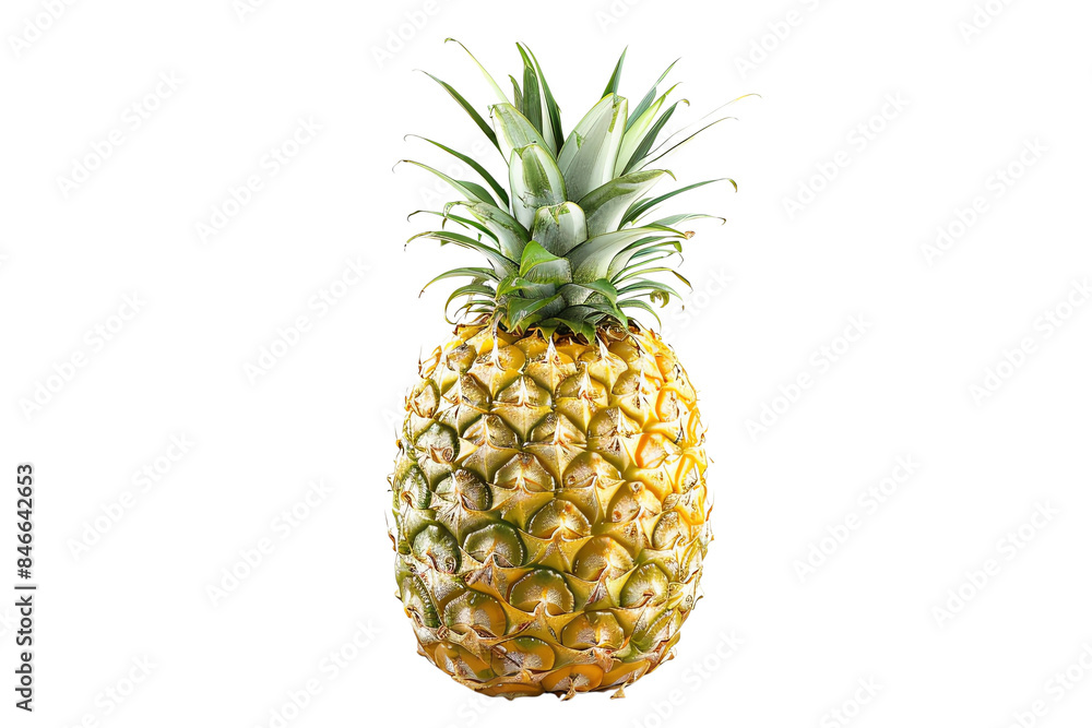 A ripe pineapple with a fresh green crown isolated on a white background. Perfect for tropical and healthy food themes. A ripe pineapple with a fresh green crown isolated on a white background. Perfect for tropical and healthy food themes.