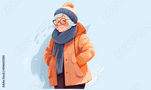 old woman waring cosy winter clothes isolated vector style on isolated background illustration