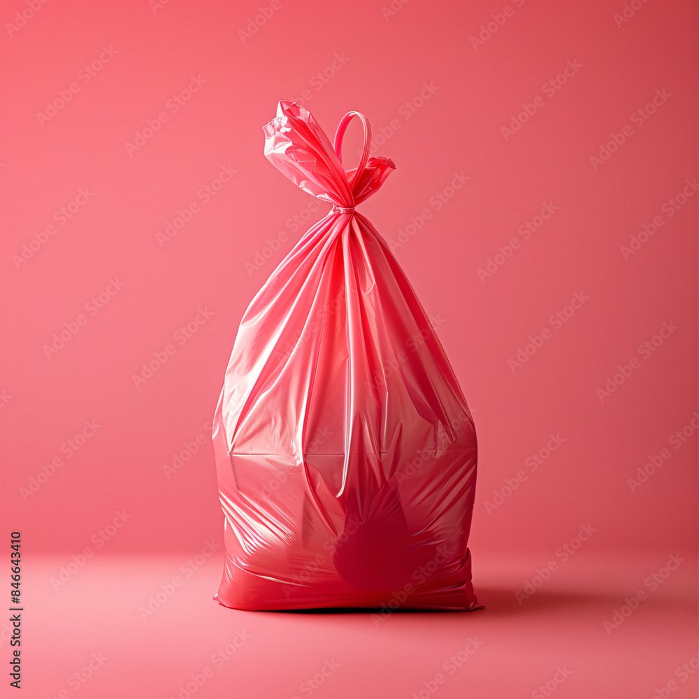 pink garbage bag on coral background pink garbage bag on coral background