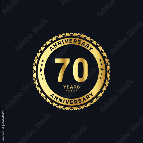 70 Years Anniversary badge with gold style Vector Illustration