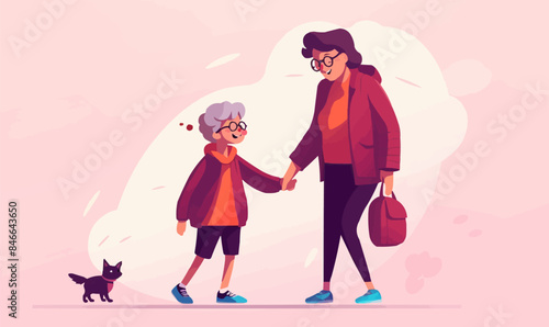 grandma and grandson vector flat minimalistic isolated illustrat