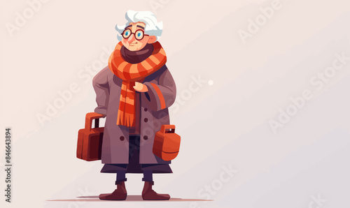 old woman waring cosy winter clothes isolated vector style on isolated background illustration