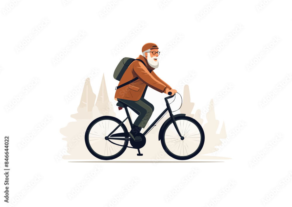Fototapeta premium old man riding bicycle vector flat minimalistic isolated illustration