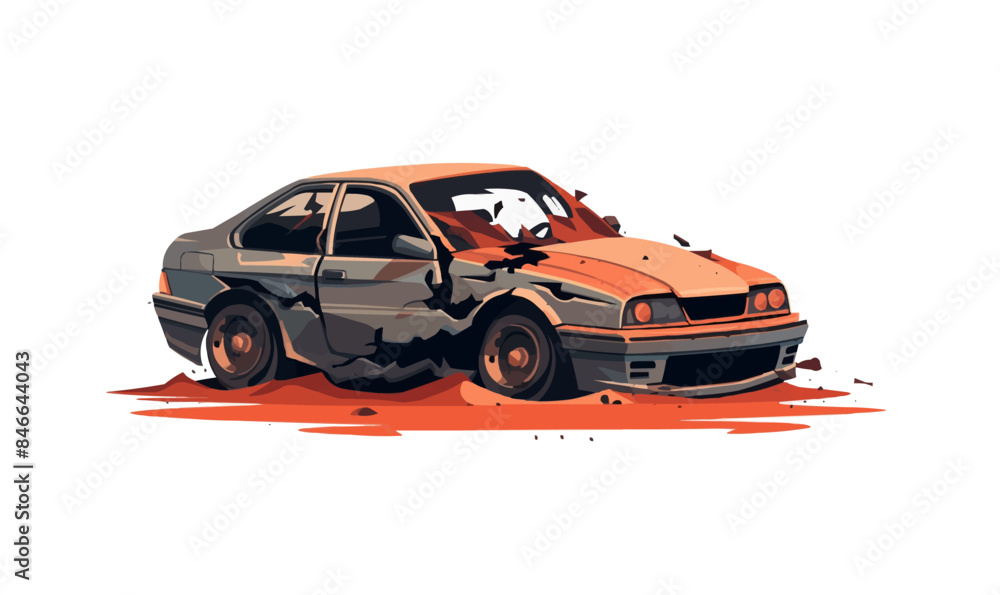 Naklejka premium crashed destroyed generic car vector flat isolated illustration