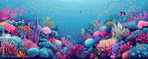 Underwater coral reef teeming with marine life Vector flat minimalistic isolated