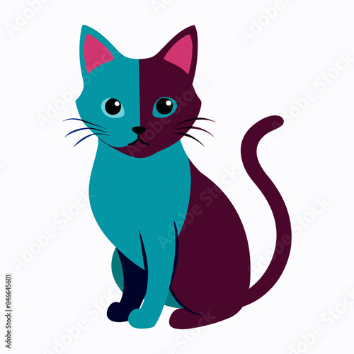 a blue cat with a blue face and a purple tail