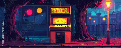 Retro arcade game cabinet with a classic Pac-Man machine Vector flat minimalistic isolated illustration