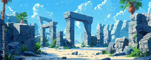 Ancient ruins with hidden chambers and secret passages Vector flat minimalistic isolated illustration
