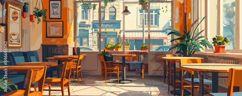 A cozy corner in a bustling city cafÃ©. Vector flat minimalistic isolated illustration.