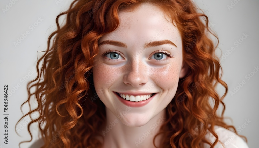 Young red head, auburn, ginger caucasian woman with a lovely smile, banner poster header design Young red head, auburn, ginger caucasian woman with a lovely smile, banner poster header design