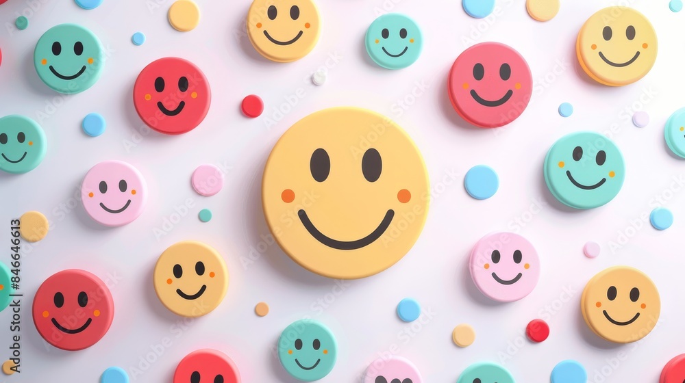 Collection of Colorful Smiley Faces and Buttons