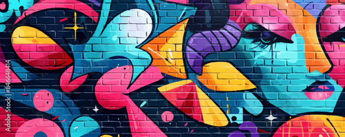 Urban street art mural with vibrant colors and abstract shapes Vector flat minimalistic isolated illustration