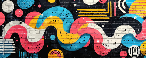 Urban street art mural with vibrant colors and abstract shapes Vector flat minimalistic isolated illustration