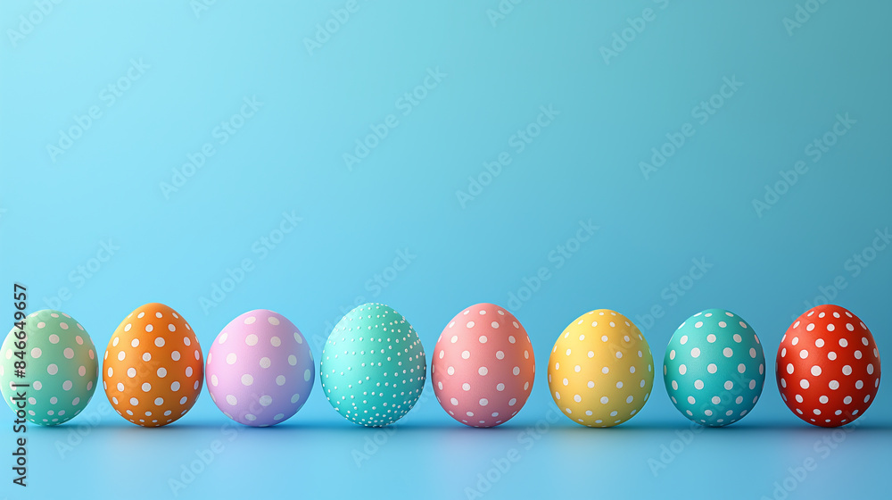 Obraz premium Colorful Easter eggs in a row on blue background.