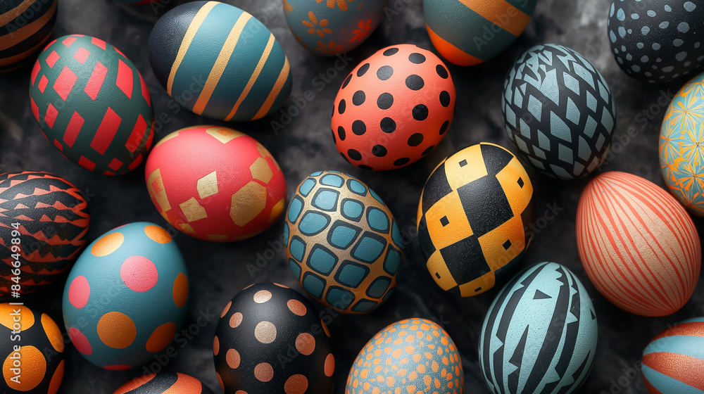 Obraz premium Colorful Easter Eggs with Unique Patterns and Different Colors
