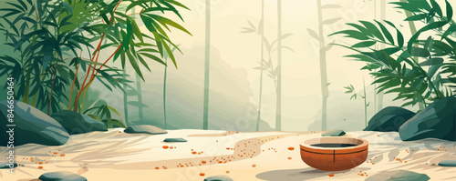 Peaceful zen garden with raked sand Vector flat minimalistic isolated illustration