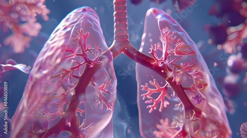 3D render human lung pinkish-red color and has a spongy texture.