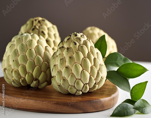 cherimoya fruits; white, background photo