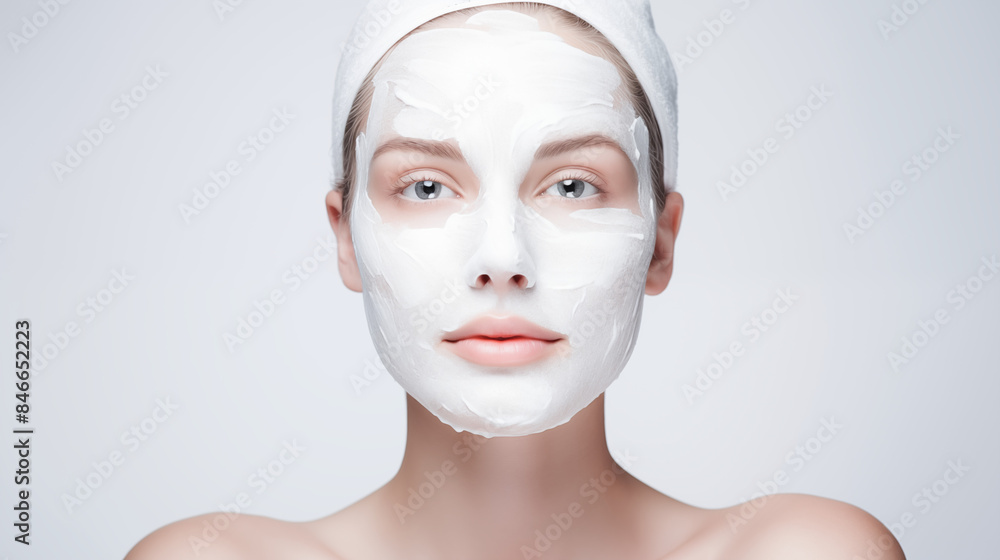 woman with facial mask on white background woman with facial mask on white background