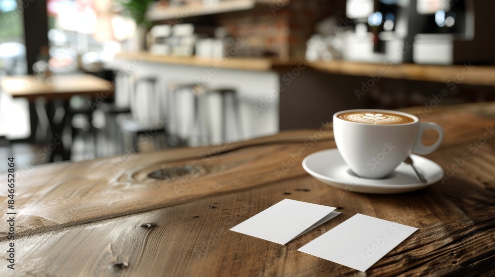 Empowering Connections Business Networking at a Cozy Cafe with Blank Business Cards Laptop and Latte Art Coffee Professional Workplace and Collaboration Concept Empowering Connections Business Networking at a Cozy Cafe with Blank Business Cards Laptop and Latte Art Coffee Professional Workplace and Collaboration Concept