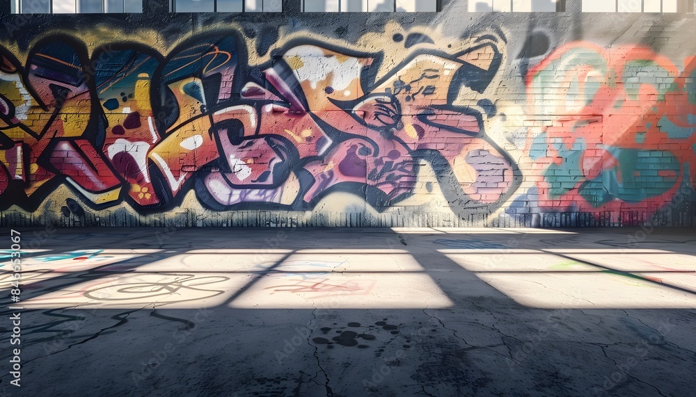 Colorful graffiti on the walls with shadows and sunlight. background for product phorography Colorful graffiti on the walls with shadows and sunlight. background for product phorography
