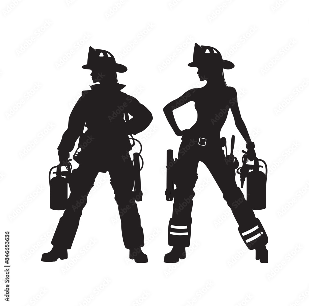Firefighters pose silhouette vector illustration Firefighters pose silhouette vector illustration