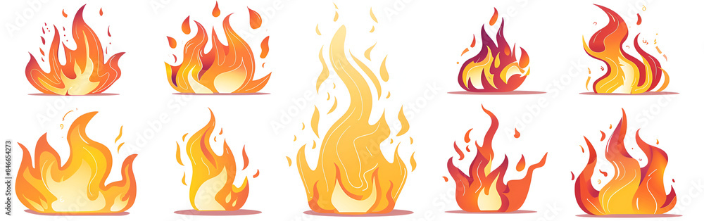 fire set flat vector illustration. fire set hand drawn images isolated ...