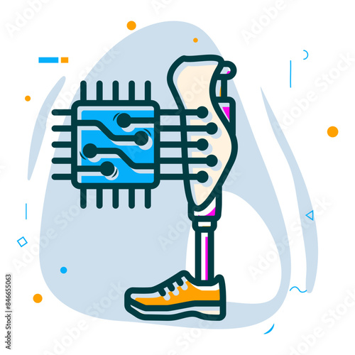 AI-powered prosthetic Leg concept, myoelectric prostheses Limb devices vector design, Artificial general intelligence symbol, Natural Language Processing sign, Machine and Deep Learning illustration