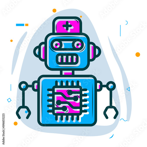 Caregiver Robots Programed with AI concept, cybernetics Biorobot vector design, Artificial general intelligence symbol, Natural Language Processing sign, Machine and Deep Learning stock illustration