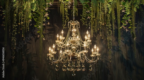 Glamorous Crystal Chandelier with Lush Floral Accents