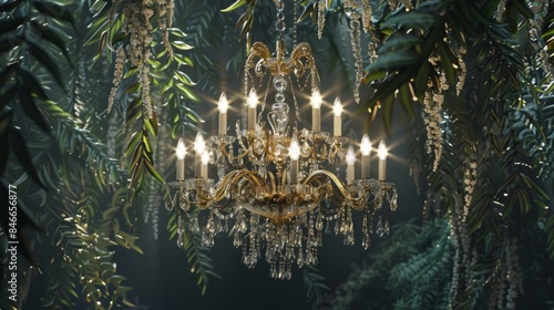 Glamorous Crystal Chandelier with Lush Floral Accents
