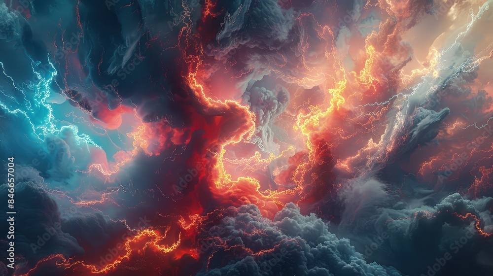 Sunset Cloudscape Radiance. Sea of clouds with enchanting sunset rays.