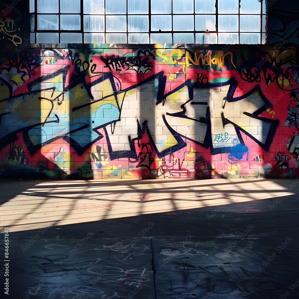 Colorful graffiti on the walls with shadows and sunlight. background for product phorography Colorful graffiti on the walls with shadows and sunlight. background for product phorography