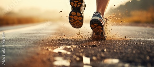 Runner's feet pounding a ro...
