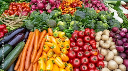 Assorted fresh vegetables top view for a vibrant backdrop in food advertisements
