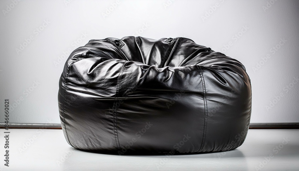 White background with solo black leather beanbag White background with solo black leather beanbag