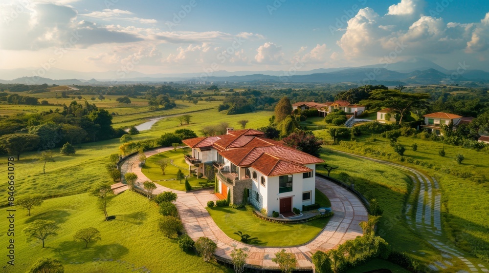 Stunning Aerial View of Luxury Villa Surrounded by Lush Green Landscape, Generative AI Stunning Aerial View of Luxury Villa Surrounded by Lush Green Landscape, Generative AI